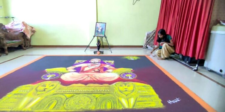 हर्षदा अमोल थोरात हिची ५४ तासांची मेहनत… रांगोळीतून साकारले छत्रपती शिवराय.