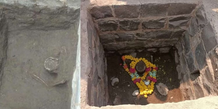 सोलापुरातील धक्कादायक प्रकार ! मंदिर परिसरात उत्खननादरम्यान समाधीखाली सापडला मानवी सांगाडा…..
