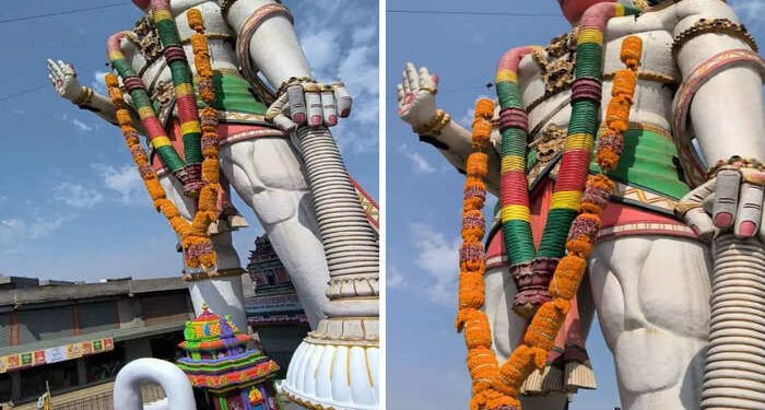 १०५ फूट उंची मूर्तीची लिम्का बुक ऑफ वर्ल्ड रेकॉर्डमध्ये नोंद, हनुमान जयंतीनिमित्त भाविकांची गर्दी…..