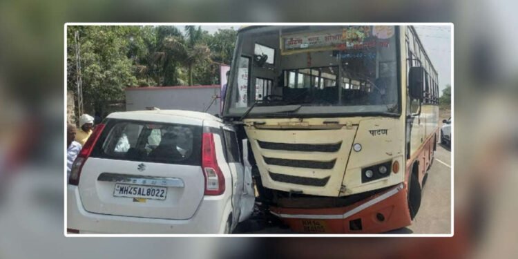 ST बसचे स्टिअरिंग लॉक…कारला फरफटत नेले, पंढरपूर- मल्हारपेठ मार्गावर घटना….