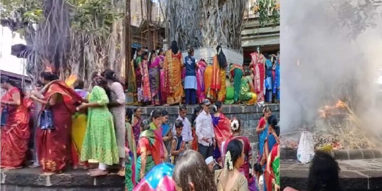वटपौर्णिमेची पूजा करत होत्या महिला, इतक्यात वडाच्या झाडानेच घेतला पेट!!