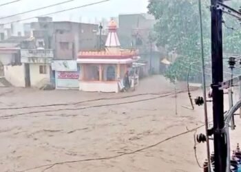 केदार नदीला पूर आल्याने पुरांचे पाणी गावात शिरलं, शेतीचं नुकसान….