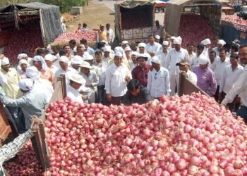 नाशिक : शेतकऱ्यांनी बंद पाडला कांद्याचा लिलाव.