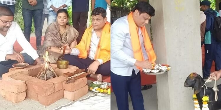 राजे संभाजी स्टेडियमचे काम पूर्ण होण्यासाठी नगरसेविकेने दिला बोकड बळी….