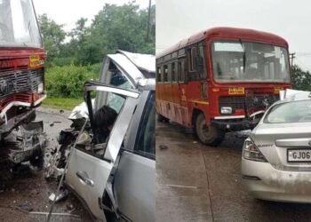 करंजाळीजवळ एसटी बस आणि कारची समोरासमोर धडक; भीषण अपघातात ४ जण ठार