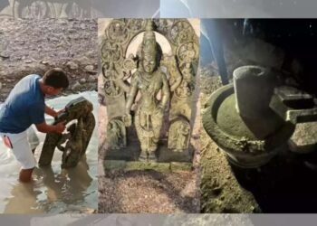 कृष्णेच्या पात्रात सापडली प्राचीन मूर्ती; विष्णूची मूर्ती दिसायला ‘रामलल्ला’सारखी, शिवलिंगदेखील सापडलं
