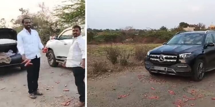 खा. निंबाळकर व आ. बबनराव शिंदे यांच्या वाहनासमोर फेकली ‘गाजर ‘ ; काय आहे नक्की प्रकार