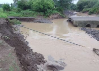 रविवारी झालेल्या पावसाने,व कमी उंचीचा पूल असल्याने आपले अर्धा एकर शेतातील माती सोयाबीन पिकासह वाहून जाऊन नुकसान झाले आहे