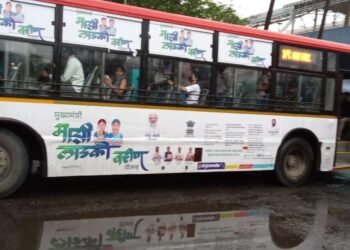 एनएमएमटी बसेस व बस स्टॉपवरही ‘मुख्यमंत्री – माझी लाडकी बहीण’ योजनेचा प्रचार
