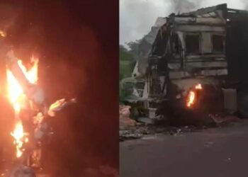 साताऱ्यात टेम्पो-कंटेनरची जोरदार टक्कर, आगीत होरपळून दोघांचा मृत्यूसाताऱ्यात टेम्पो-कंटेनरची जोरदार टक्कर, आगीत होरपळून दोघांचा मृत्यू