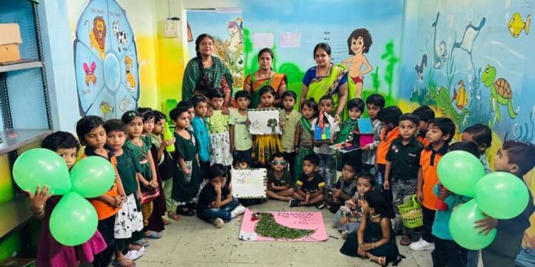 अर्धापूर शहरात एज्युव्हीजन इंग्लिश स्कूलमध्ये ग्रीन डे उत्साहात साजरा