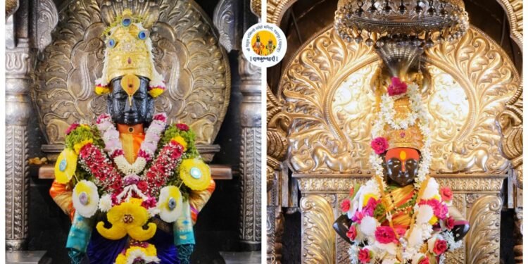 गुढीपाडव्यानिमित्त श्री विठ्ठल रुक्मिणी मंदिरात आकर्षक फुलांची सजावट